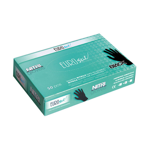 CAJA 20 GUANTES DE NITRILO NEGROS MED. — Eurostil. Producto profesional de peluquería.
