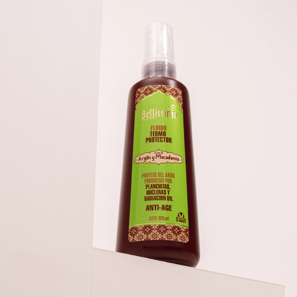 BELL Argan y macadamia Fluido termoprotector x 125 ml (protector térmico p/planchita) — Bellísima. Producto profesional de peluquería.
