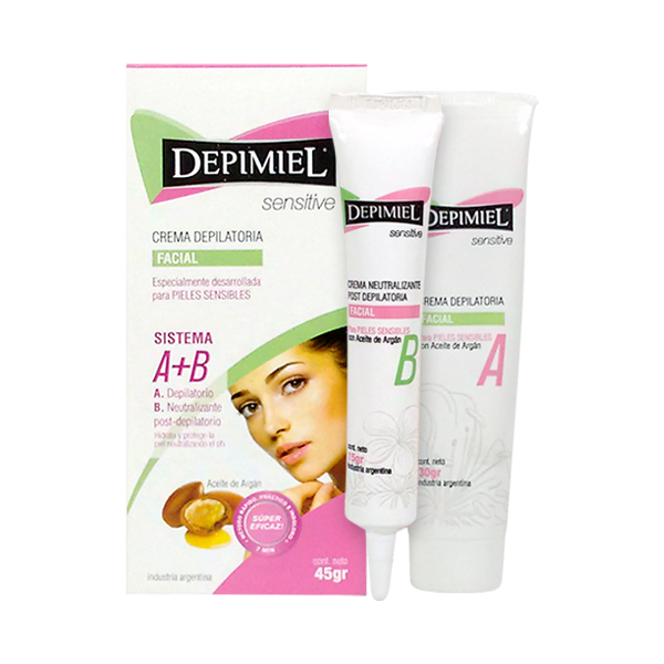 CREMA DEPILATORIA PARA EL ROSTRO (A+B) SENSITIVE x 45 — Depimiel. Producto profesional de peluquería.