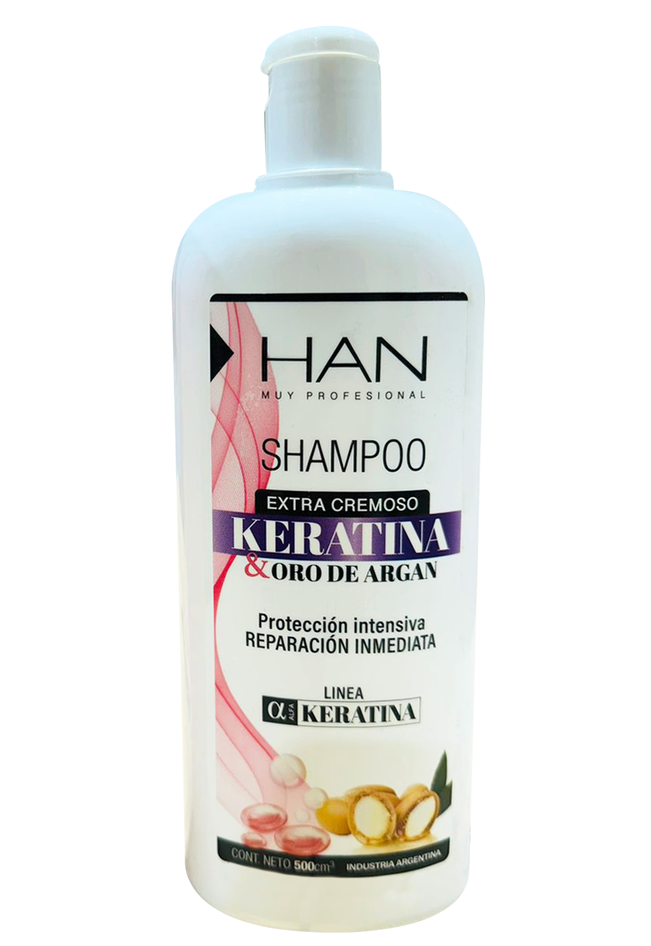 SHAMPOO KERATINA+ARGÁN X 500 — Han. Producto profesional de peluquería.