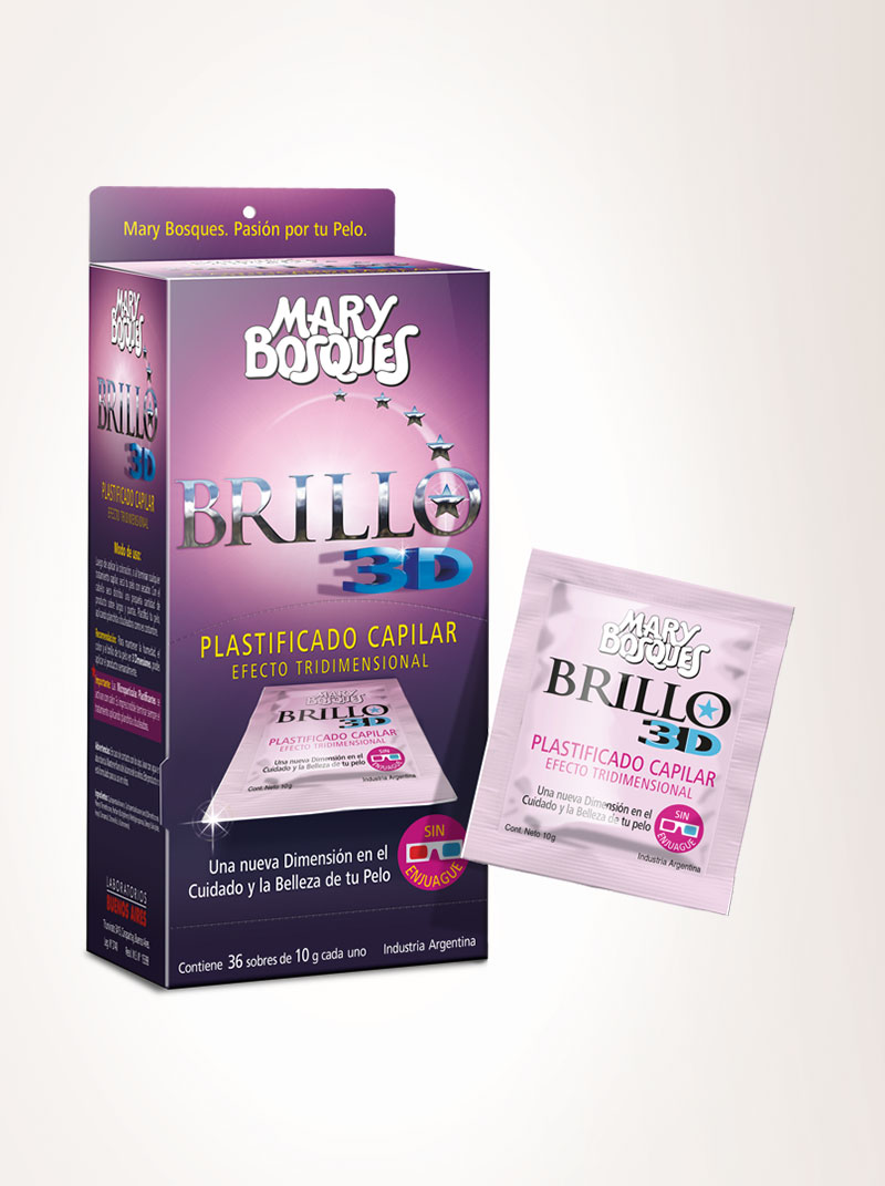 Brillo 3 D-plastificante capilar-sobre x 10 g.-caja x 36 u.- — Mary Bosques. Producto profesional de peluquería.