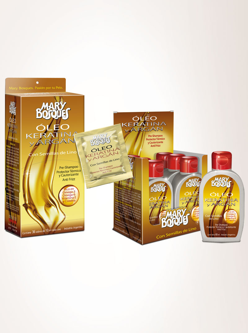 Oleo Keratina y Argán-sobre x 10 ml.-caja x 36 u.- — Mary Bosques. Producto profesional de peluquería.