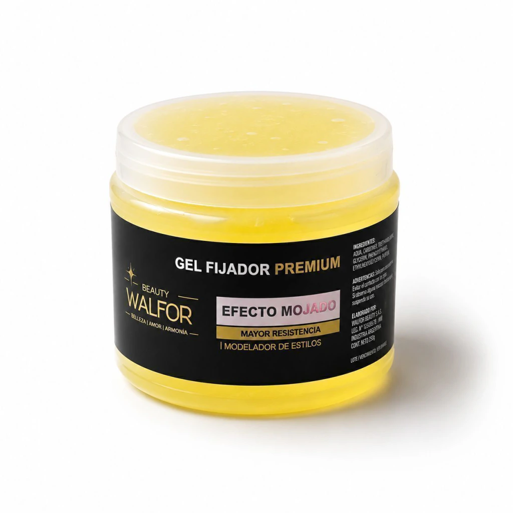 Gel Fijador Premium Efecto Mojado incoloro 250 — Walfor. Producto profesional de peluquería.